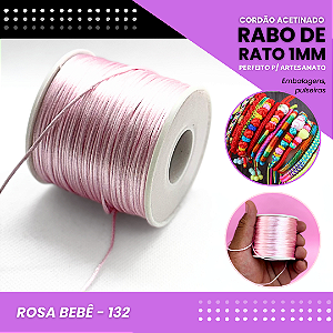 Cordão Acetinado Rabo de Rato - Fio de Seda - 1mm - Rolo C/100 Mts COR:ROSA-BEBE