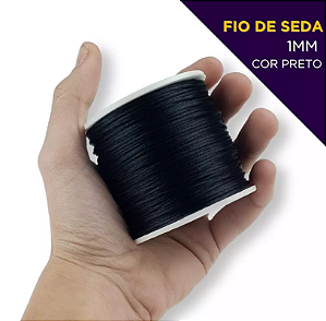 Cordão Acetinado Rabo de Rato - Fio de Seda - 1mm - Rolo C/100 Mts COR:PRETO