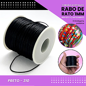 Cordão Acetinado Rabo de Rato - Fio de Seda - 1mm - Rolo C/100 Mts COR:PRETO