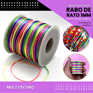Cordão Acetinado Rabo de Rato - Fio de Seda - 1mm - Rolo C/100 Mts COR:MULT-ESCURO
