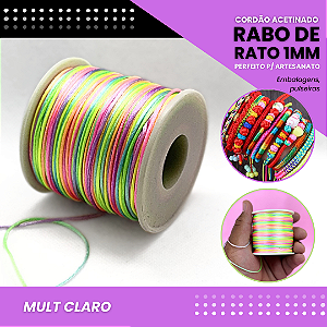 Cordão Acetinado Rabo de Rato - Fio de Seda - 1mm - Rolo C/100 Mts COR:MULT-CLARO