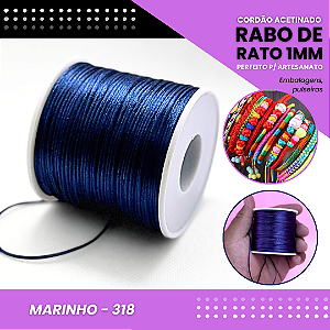 Cordão Acetinado Rabo de Rato - Fio de Seda - 1mm - Rolo C/100 Mts COR:MARINHO