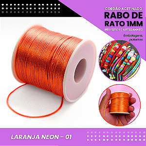 Cordão Acetinado Rabo de Rato - Fio de Seda - 1mm - Rolo C/100 Mts COR:LARANJA-NEON