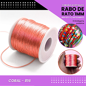 Cordão Acetinado Rabo de Rato - Fio de Seda - 1mm - Rolo C/100 Mts COR:CORAL
