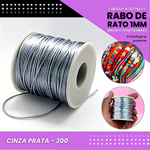 Cordão Acetinado Rabo de Rato - Fio de Seda - 1mm - Rolo C/100 Mts COR:CINZA-PRATA