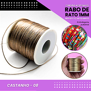 Cordão Acetinado Rabo de Rato - Fio de Seda - 1mm - Rolo C/100 Mts COR:CASTANHO