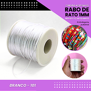 Cordão Acetinado Rabo de Rato - Fio de Seda - 1mm - Rolo C/100 Mts COR:BRANCO