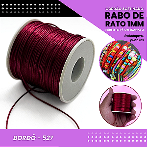 Cordão Acetinado Rabo de Rato - Fio de Seda - 1mm - Rolo C/100 Mts COR:BORDO