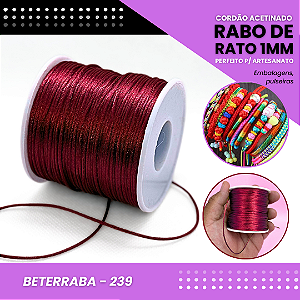 Cordão Acetinado Rabo de Rato - Fio de Seda - 1mm - Rolo C/100 Mts COR:BETERRABA