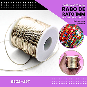 Cordão Acetinado Rabo de Rato - Fio de Seda - 1mm - Rolo C/100 Mts COR:BEGE