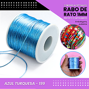 Cordão Acetinado Rabo de Rato - Fio de Seda - 1mm - Rolo C/100 Mts COR:AZUL-TURQUESA