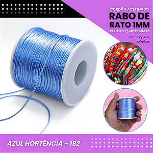Cordão Acetinado Rabo de Rato - Fio de Seda - 1mm - Rolo C/100 Mts COR:AZUL-HORTENCIA