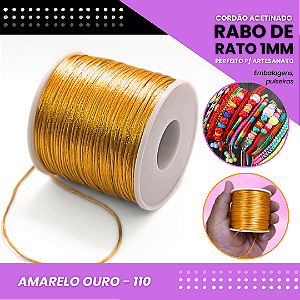 Cordão Acetinado Rabo de Rato - Fio de Seda - 1mm - Rolo C/100 Mts COR:AMARELO-OURO