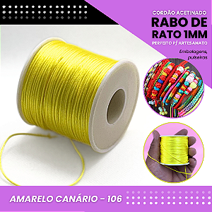 Cordão Acetinado Rabo de Rato - Fio de Seda - 1mm - Rolo C/100 Mts COR:AMARELO-CANARIO