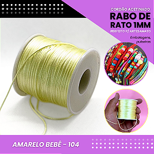 Cordão Acetinado Rabo de Rato - Fio de Seda - 1mm - Rolo C/100 Mts COR:AMARELO-BEBE