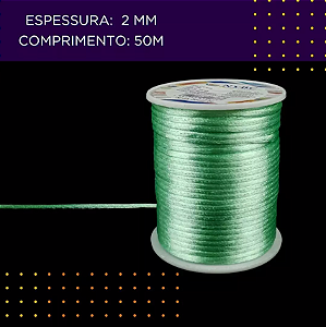 Cordão Acetinado Rabo de Rato - Fio de Seda - 2mm - Rolo C/50 Mts Cor:VERDE-BEBE