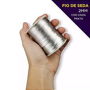 Cordão Acetinado Rabo de Rato - Fio de Seda - 2mm - Rolo C/50 Mts COR:CINZA-PRATA