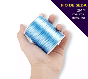 Cordão Acetinado Rabo de Rato - Fio de Seda - 2mm - Rolo C/50 Mts Cor:AZUL-TURQUESA