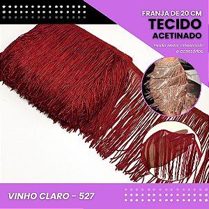 Franja de Tecido Acetinado - 20 cm - Grade de Cores - Rolo C/10 Mts COR:VINHO-CLARO-527