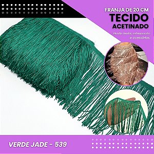 Franja de Tecido Acetinado - 20 cm - Grade de Cores - Rolo C/10 Mts COR:VERDE-JADE-539