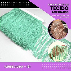 Franja de Tecido Acetinado - 20 cm - Grade de Cores - Rolo C/10 Mts COR:VERDE-AGUA-191