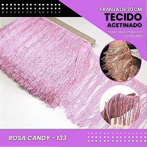 Franja de Tecido Acetinado - 20 cm - Grade de Cores - Rolo C/10 Mts COR:ROSA-CANDY-133