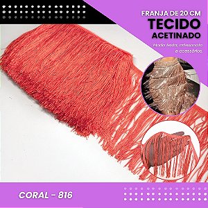 Franja de Tecido Acetinado - 20 cm - Grade de Cores - Rolo C/10 Mts COR:CORAL-816