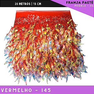 Franja de Paete Irisado Premium c/ lantejoula folhas - Ref:06 - Rolo C/ 9.10 mts COR:VERMELHO