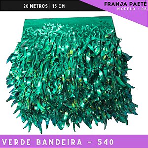 Franja de Paete Irisado Premium c/ lantejoula folhas - Ref:06 - Rolo C/ 9.10 mts COR:VERDE-BANDEIRA