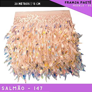 Franja de Paete Irisado Premium c/ lantejoula folhas - Ref:06 - Rolo C/ 9.10 mts COR:SALMAO