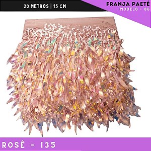 Franja de Paete Irisado Premium c/ lantejoula folhas - Ref:06 - Rolo C/ 9.10 mts COR:ROSE