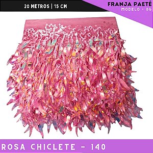Franja de Paete Irisado Premium c/ lantejoula folhas - Ref:06 - Rolo C/ 9.10 mts COR:ROSA-CHICLETE