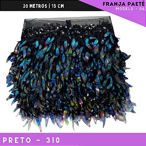 Franja de Paete Irisado Premium c/ lantejoula folhas - Ref:06 - Rolo C/ 9.10 mts COR:PRETO