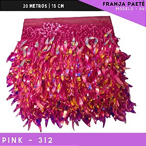 Franja de Paete Irisado Premium c/ lantejoula folhas - Ref:06 - Rolo C/ 9.10 mts COR:PINK