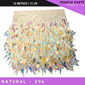 Franja de Paete Irisado Premium c/ lantejoula folhas - Ref:06 - Rolo C/ 9.10 mts COR:NATURAL