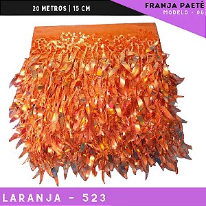 Franja de Paete Irisado Premium c/ lantejoula folhas - Ref:06 - Rolo C/ 9.10 mts COR:LARANJA