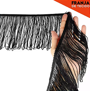 Franja de Tecido Acetinado - 15cm - Grade de Cores - Rolo C/10 Mts COR:PRETO-310