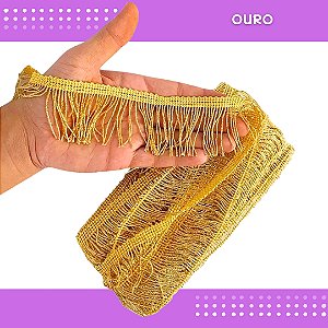 Franja de Tecido Acetinado - 5cm - Grade de Cores - Rolo C/10 Mts COR:OURO