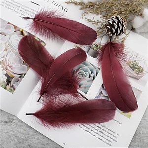 100 Penas de Ganso Macio - Tam : 13-18cm - Pluma De Cisne Natural Cor:VINHO