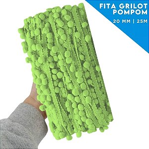 Fita Grelot Pom-Pom Em Metro - 20mm - Rolo C/ 25 Mts COR: VERDE-OLIVA-254