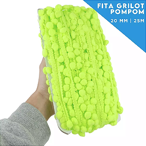 Fita Grelot Pom-Pom Em Metro - 20mm - Rolo C/ 25 Mts COR: VERDE-NEON-02