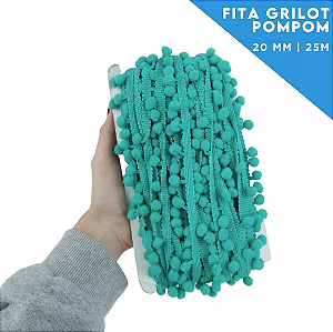 Fita Grelot Pom-Pom Em Metro - 20mm - Rolo C/ 25 Mts COR: VERDE-JADE-539