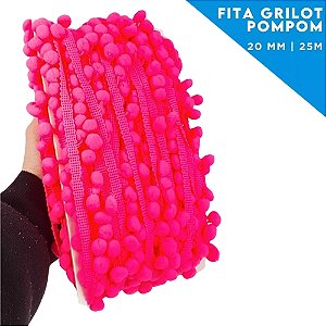 Fita Grelot Pom-Pom Em Metro - 20mm - Rolo C/ 25 Mts COR: ROSA-NEON-03