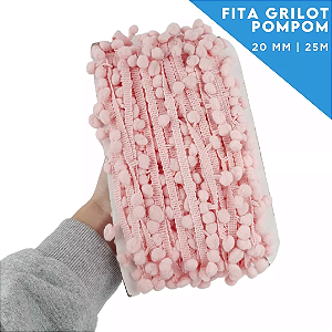 Fita Grelot Pom-Pom Em Metro - 20mm - Rolo C/ 25 Mts COR: ROSA-BEBE-132