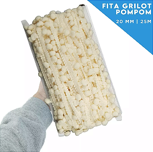 Fita Grelot Pom-Pom Em Metro - 20mm - Rolo C/ 25 Mts COR: NATURAL-296