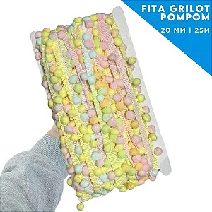 Fita Grelot Pom-Pom Em Metro - 20mm - Rolo C/ 25 Mts COR: CORES-PASTEIS