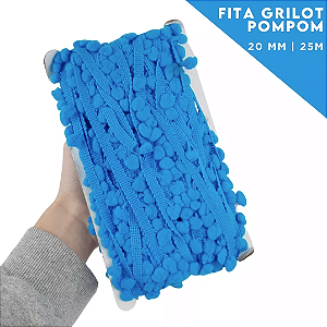 Fita Grelot Pom-Pom Em Metro - 20mm - Rolo C/ 25 Mts COR: AZUL-PAVAO-550