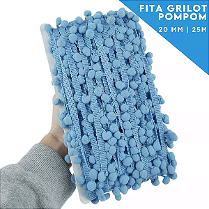 Fita Grelot Pom-Pom Em Metro - 20mm - Rolo C/ 25 Mts COR: AZUL-HORTENCIA-182