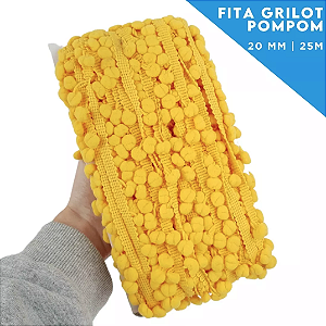 Fita Grelot Pom-Pom Em Metro - 20mm - Rolo C/ 25 Mts COR: AMARELO-OURO-110