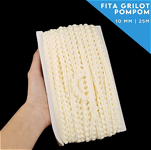 Fita Grelot Pom-Pom Em Metro - 10mm - Rolo C/ 25 Mts COR: NATURAL-296